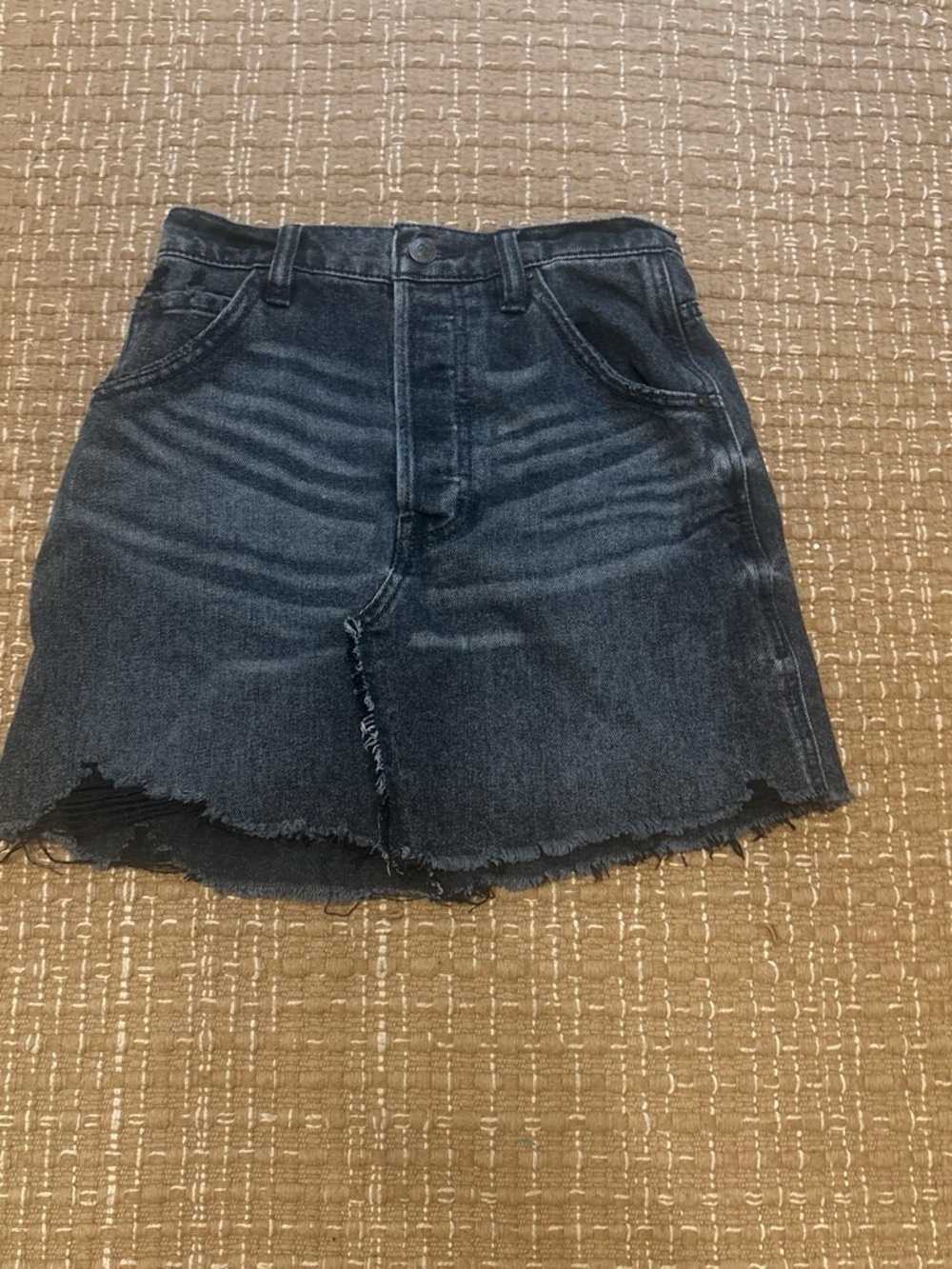 We The Free Black Washed High-Rise Denim Shorts with Frayed Hem
